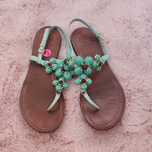 Tory Burch Turquoise Floral Sandals